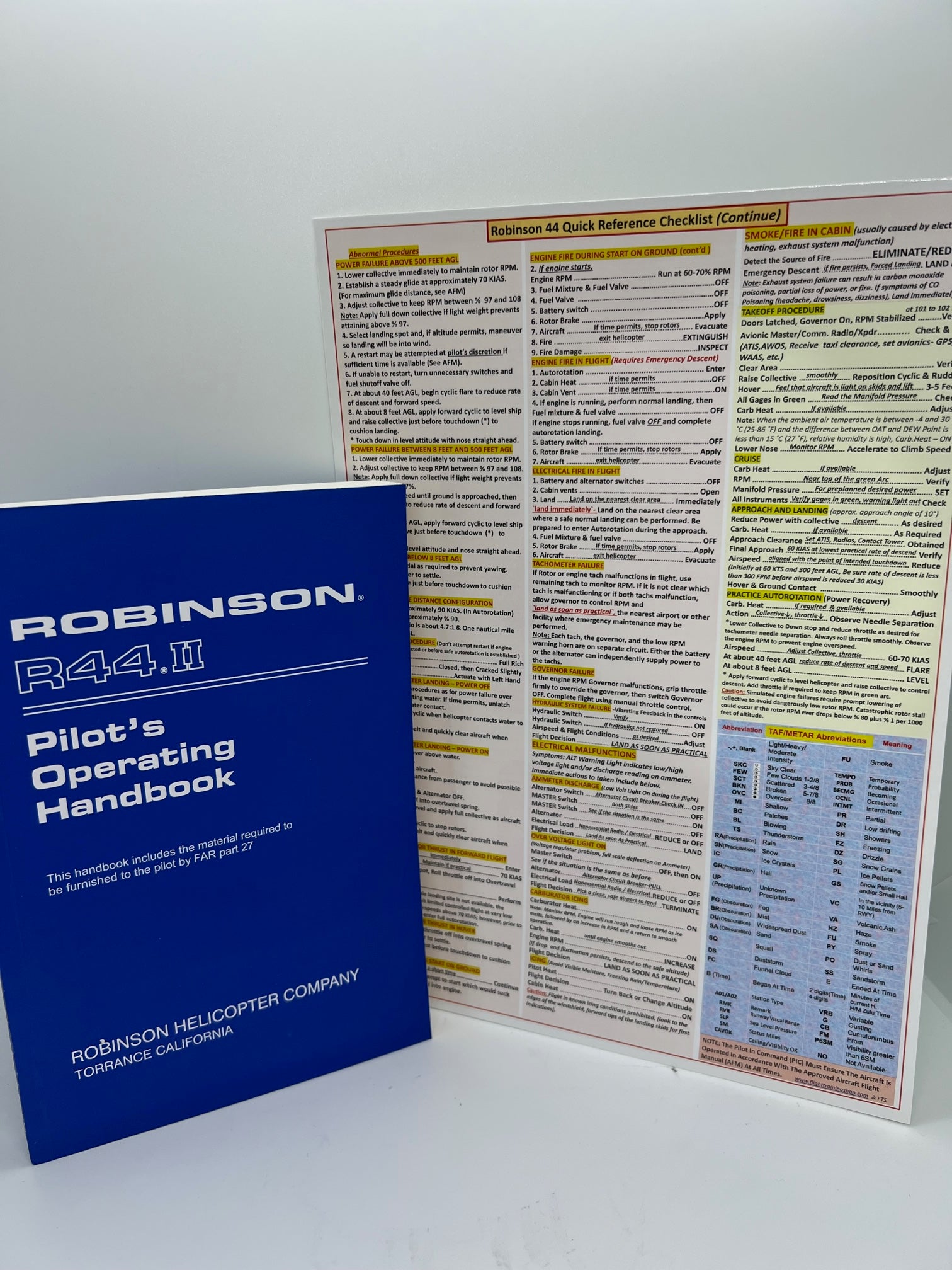 Robinson 44 Helicopter POH & Extended Quick Reference Checklist (QRC), All In One