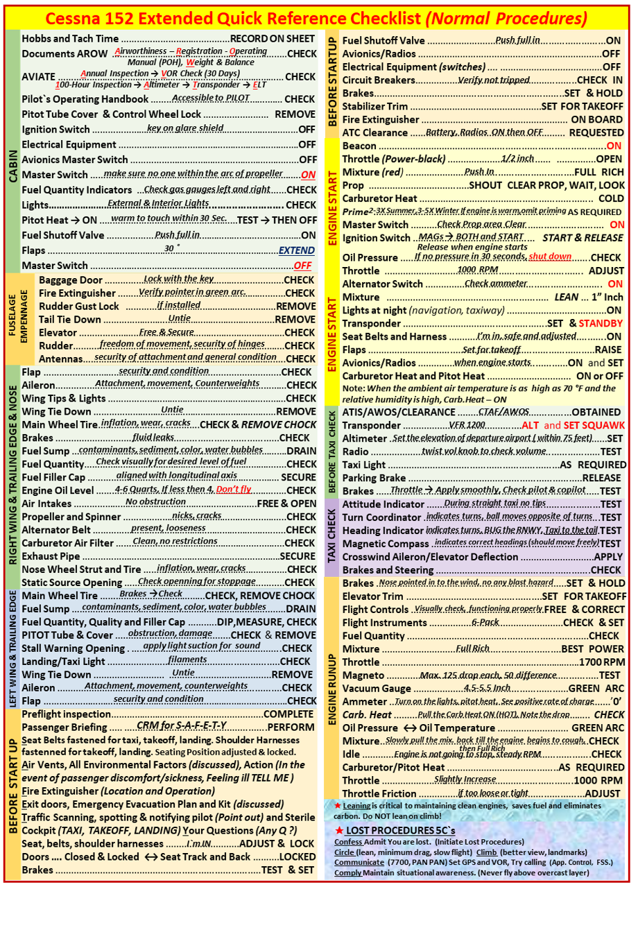 Cessna 152 Universal QRef All In One Checklist for Student Pilots