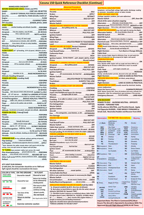 Cessna 150 Universal Extended QRef All In One Checklist for Student Pilots