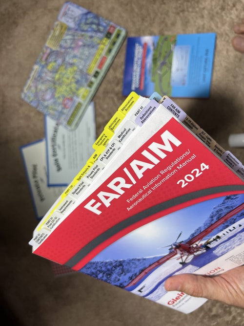 2024 GLEIM  PRE-TABBED FAR AIM BOOK, POH TABs, COMPLIMENTARY GIFTS, All In One (Flight Training  Maneuvers  Book, Round Stickers, Solo & Private Pilot Achievement Certificates, VFR Sectional Chart Mouse Pad..)