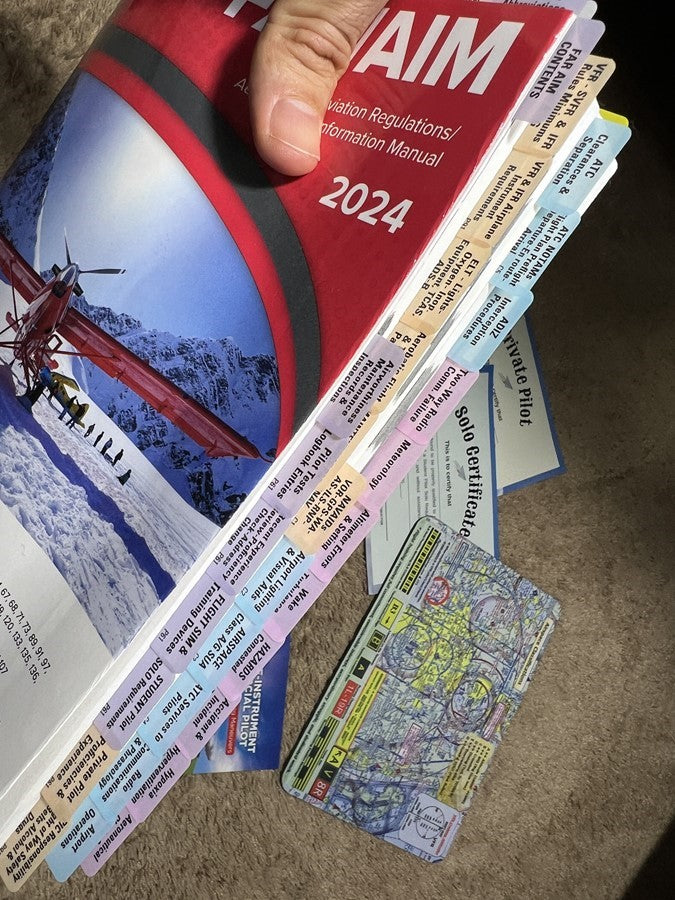 2024 GLEIM  PRE-TABBED FAR AIM BOOK, POH TABs, COMPLIMENTARY GIFTS, All In One (Flight Training  Maneuvers  Book, Round Stickers, Solo & Private Pilot Achievement Certificates, VFR Sectional Chart Mouse Pad..)