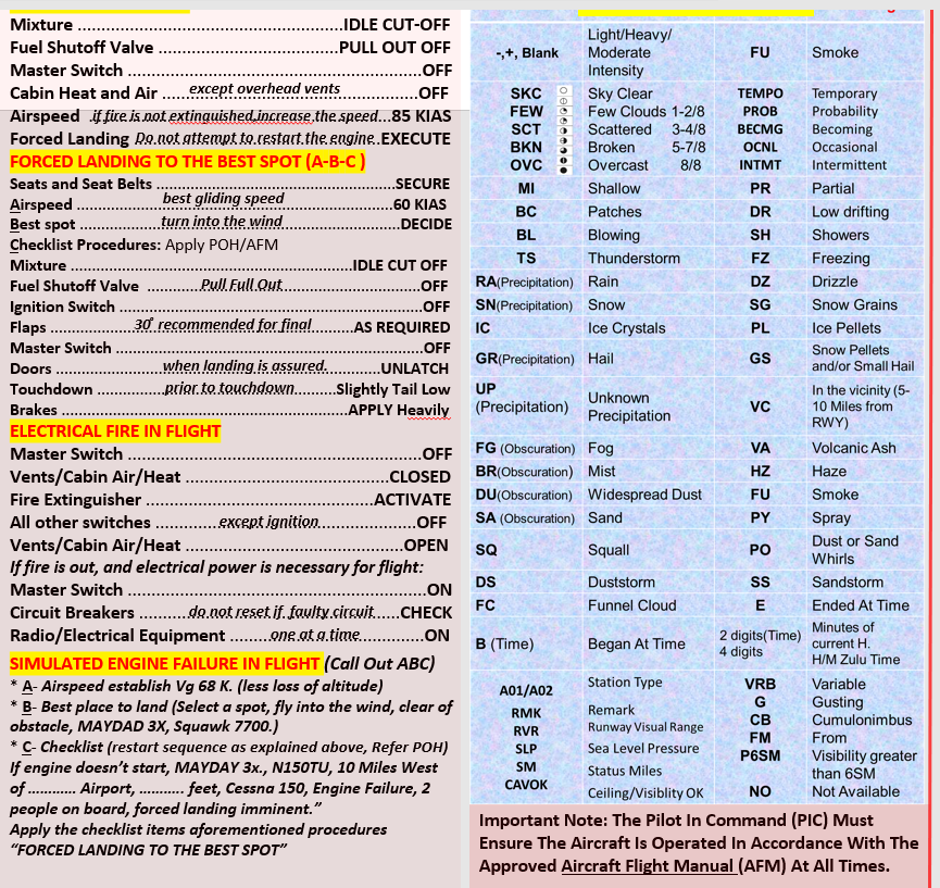 Cessna 150 Universal Extended QRef All In One Checklist for Student Pilots