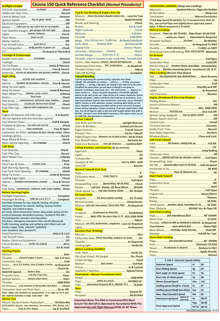 Cessna 150 Universal Extended QRef All In One Checklist for Student Pilots