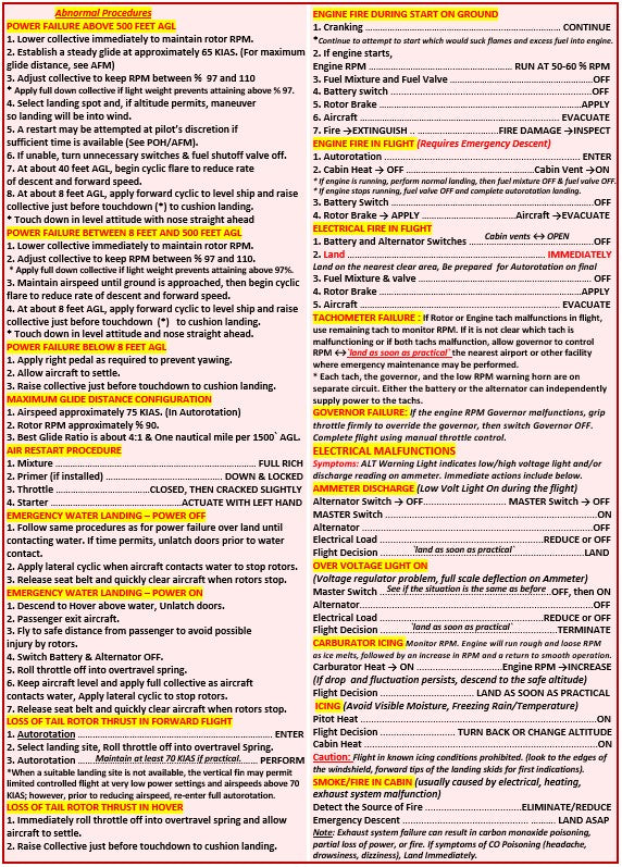 Robinson 22 (R22) Helicopter Extended Universal QRef Checklist for Student Pilots, All In One