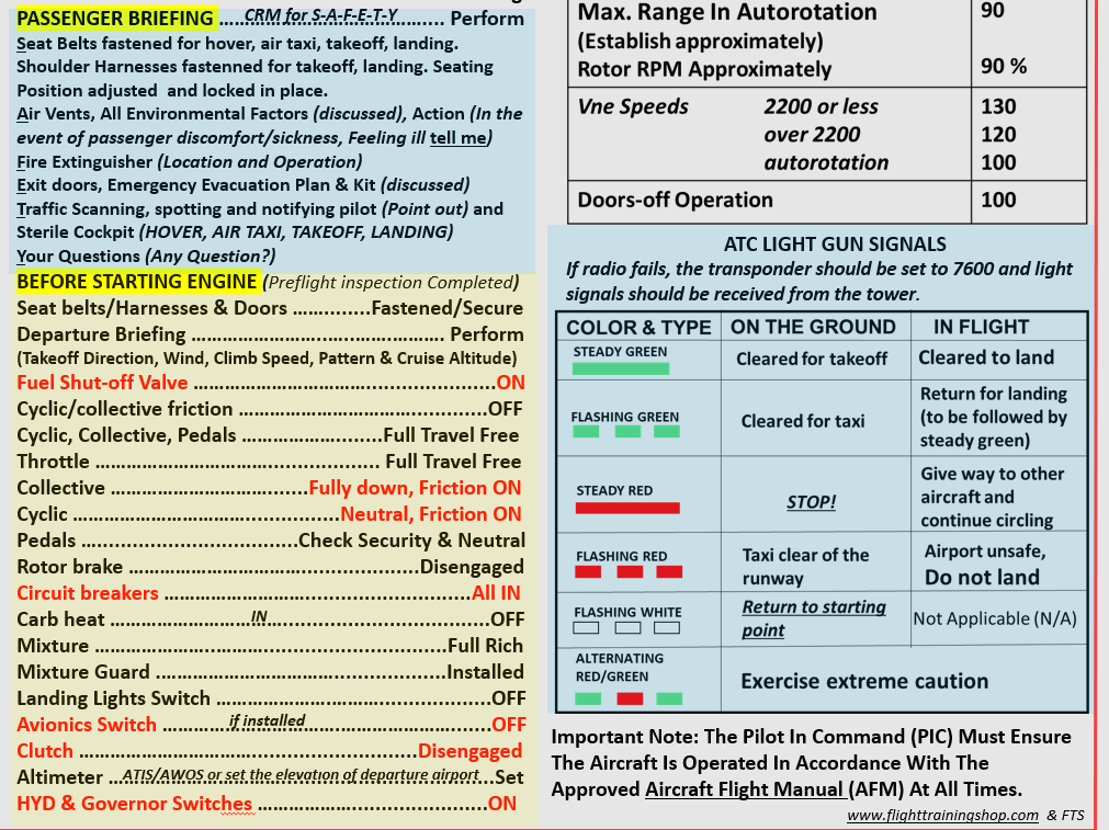 Robinson 44 (R44) Helicopter Extended Universal QRef Checklist for Student Pilots, All In One