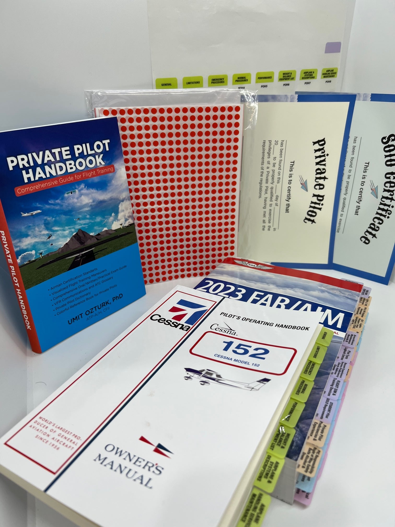 2024 GLEIM  PRE-TABBED FAR AIM BOOK, POH TABs, COMPLIMENTARY GIFTS, All In One (Flight Training  Maneuvers  Book, Round Stickers, Solo & Private Pilot Achievement Certificates, VFR Sectional Chart Mouse Pad..)