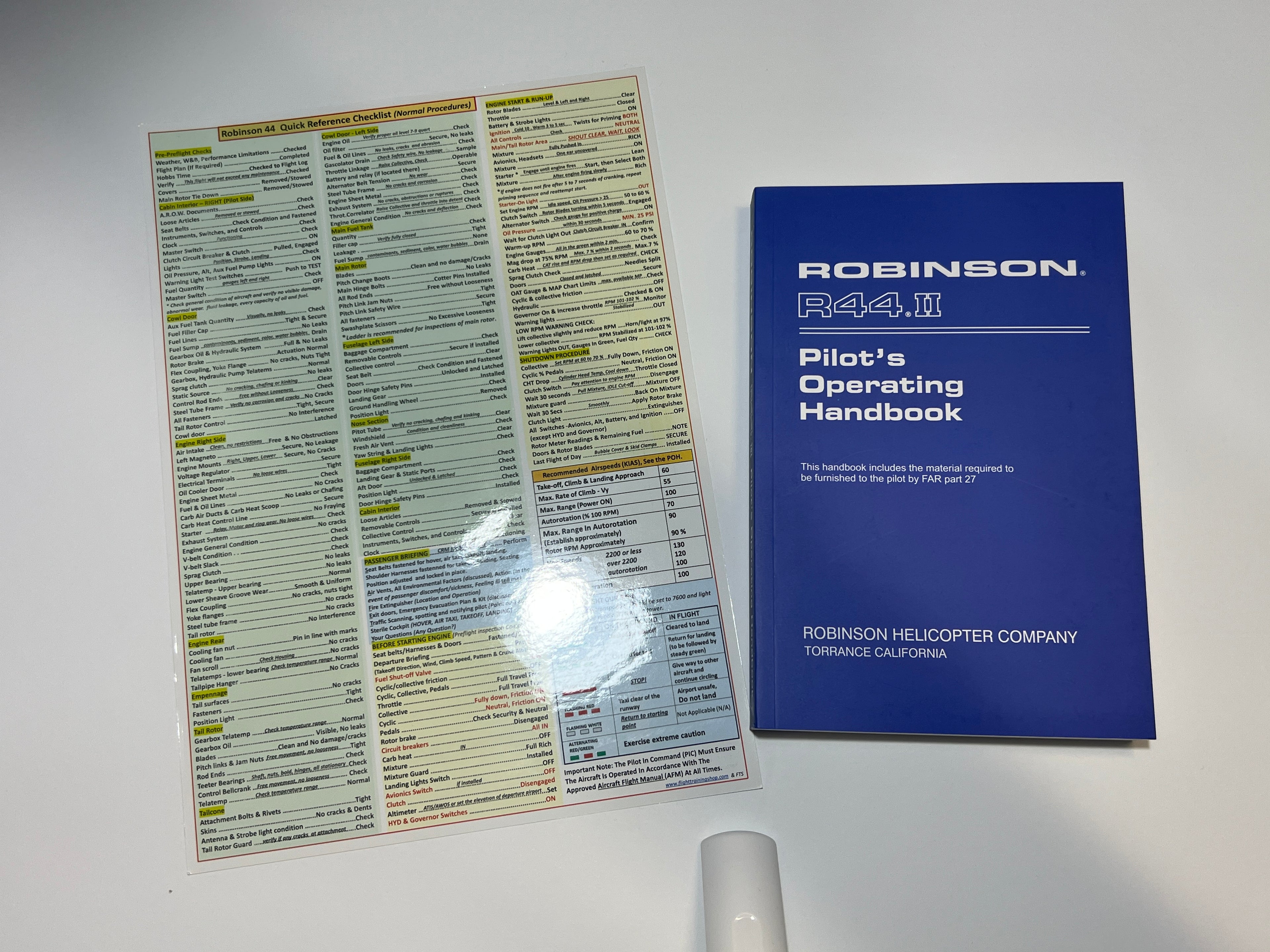 Robinson 44 (R44) Helicopter Flight Training Bundle: 5-Piece, Robinson 44 Extended Quick Reference Checklist, 2-Piece Poster Set, R44 Pilot Operating Handbook (POH),All In One